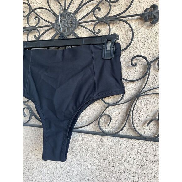 Volcom Simply Solid Retro High Thigh Cut Bikini Bottom - Size M - Black - Picture 3 of 8
